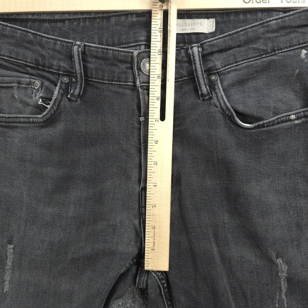 AllSaints Jeans Mens 32x33 Black Rex Skinny Slim Stretch Denim Distressed